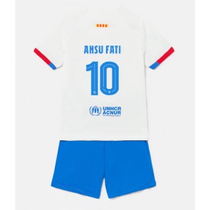Barcelona Ansu Fati #10 kläder Barn 2023-24 Bortatröja Kortärmad (+ korta byxor)